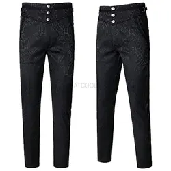 Medieval Men's Trousers Jacquard Gothic Steampunk Stylish Buttons Classic Black Burlesque Mens Vintage Pants S-5XL