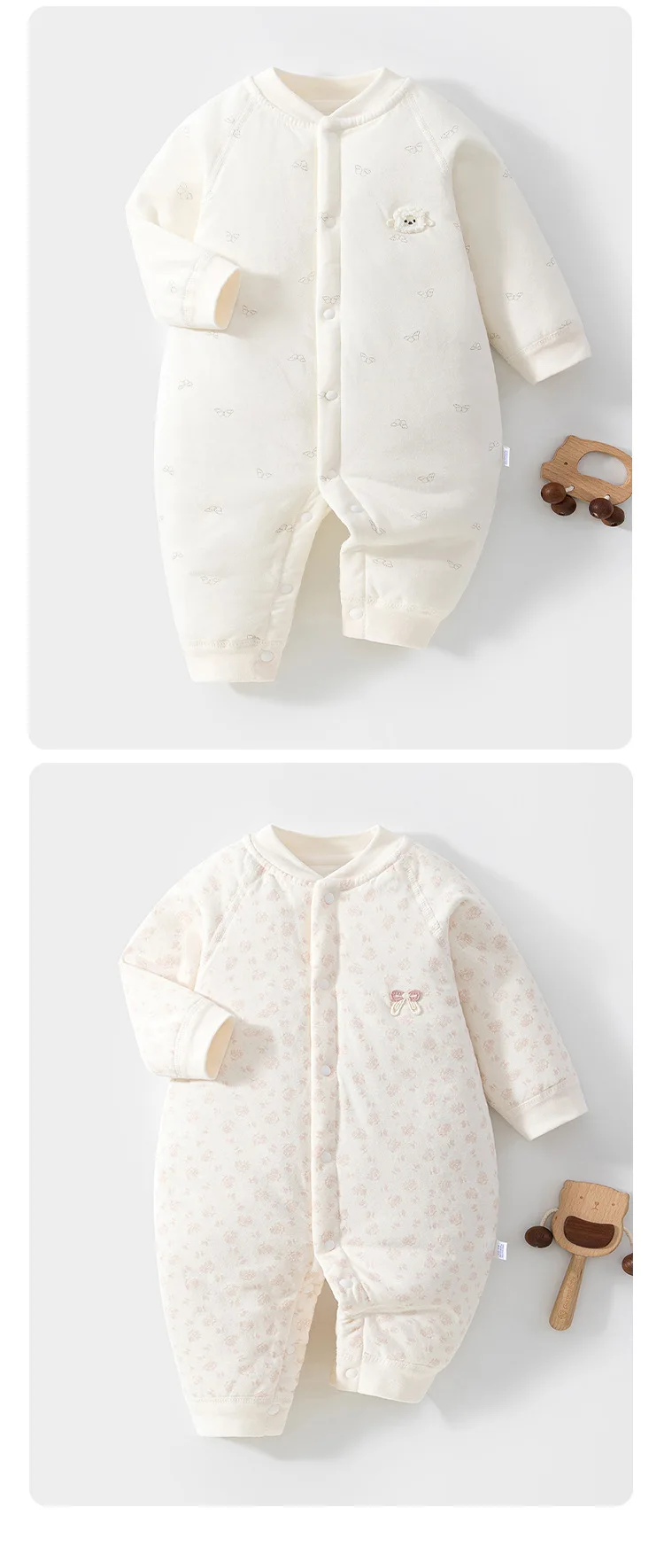 Herbstlicher Casual-Baby-Body mit Blumenmuster, Langarm-Jumpsuit für Jungen und Mädchen, Gefütterter Warmer Einteiler für Säuglinge – Detail 3