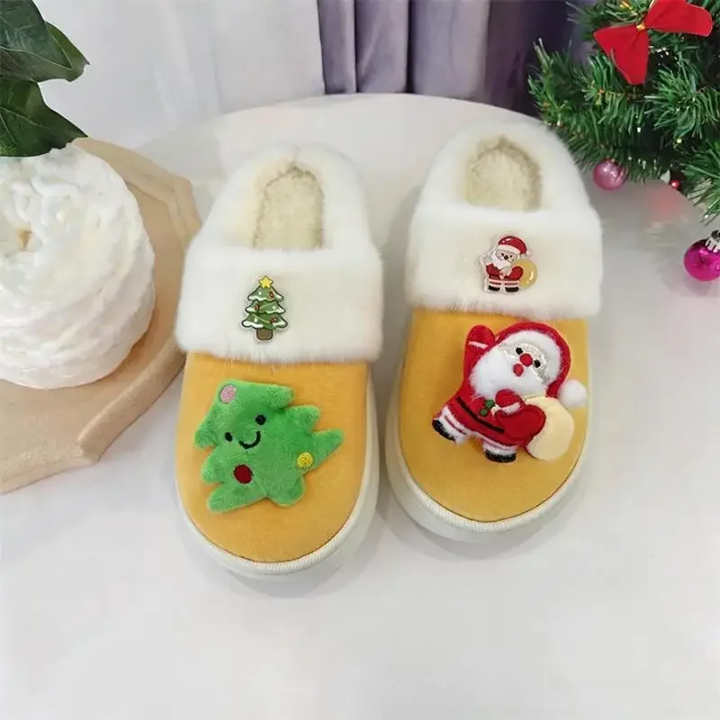2026 Damen Süße Weihnachtsmann-Plüsch-Weihnachtspantoffeln, Winterwarme Pelz-Innenpantoffeln, Damen-Plateau-Hausschuhe, Geschenk für Mädchen – Detail 7