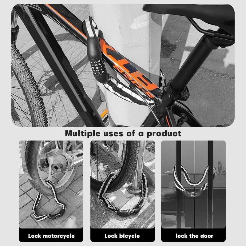 Bike Lock Portable Password MTB Road Bicycle Padlock Reflective High Security Anti-Theft Cycling Chain Lock Bike Accessories