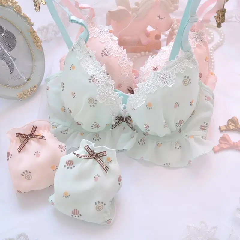 

Japanese Girls Lolita Bra Set Underwear Melody Bralette Push Up Brassiere Kawaii Bra Underpants Lingerie 34 36 38 40 A B C D E F