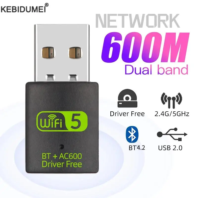 600Mbps USB WiFi Bluetooth Adapter 2 in 1 Dongle Dual Band 2.4G&5GHz USB WiFi 5 Network Wireless Bluetooth Adapter WiFi Receiver