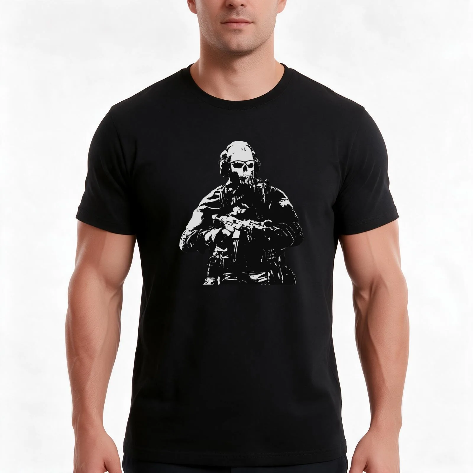 Simon Ghost Riley T-Shirt, Summer Casual Cotton Tee, Oversized Streetwear Tops, Vintage Graphic Print, Loose Fit Short Sleeve