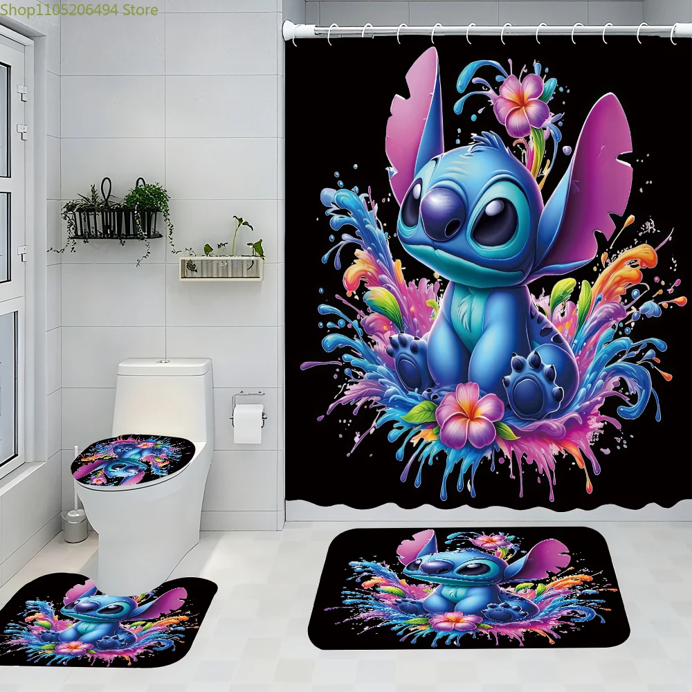 

Disney Stitch Bathroom Four-piece Set - Avant-garde Waterproof Shower Curtain, creating a complete bathroom kit
