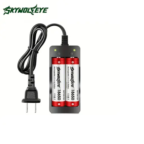 Skywolfeye 2-Slot-Akkuladegerät mit 2 Stück 3,7 V 18650 Lithium Lion-Akku