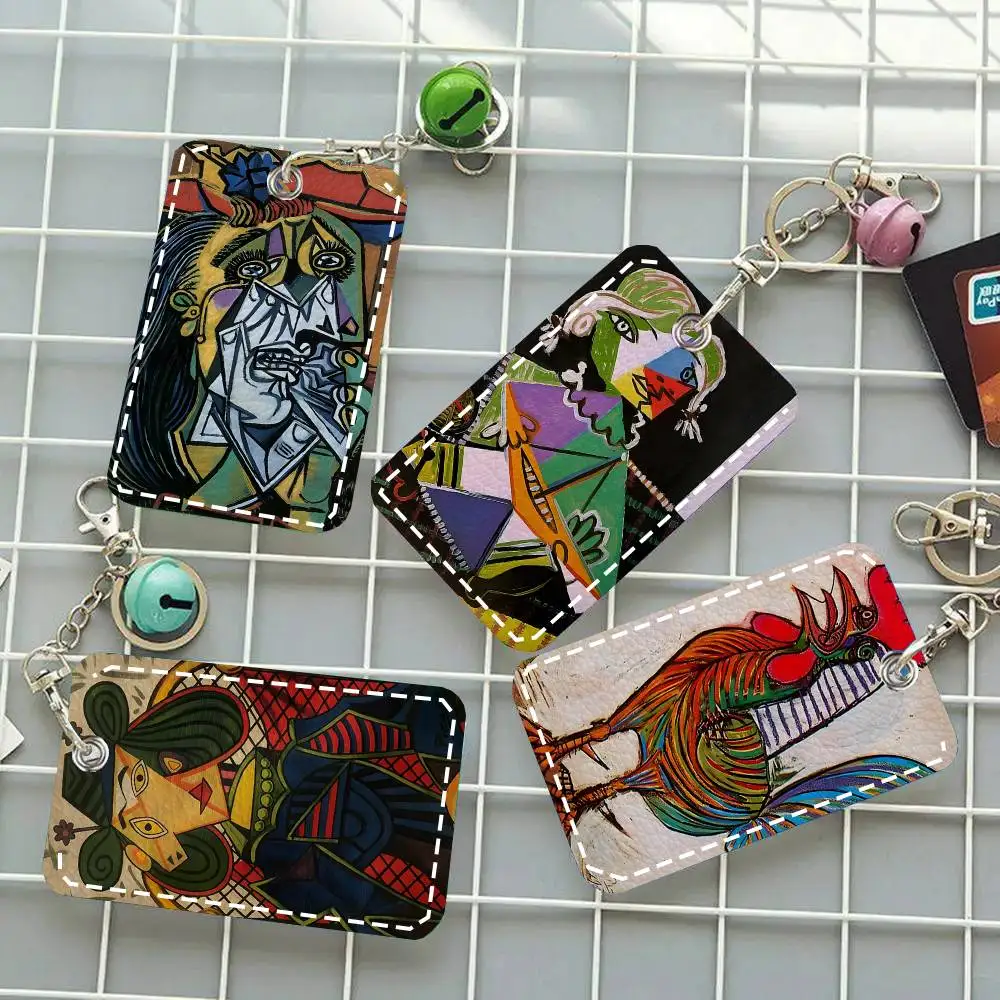 

1 шт. Брелок-картхолдер из кожи с изображением известных произведений искусства Пабло Пикассо, чехол для карт, брелок для ключей, держатель для карт, кольцо для ключей