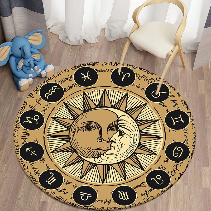 

Bohemian Totem Style Round Carpet Pet MatTarot Brand Floor Mat Bedroom Carpet Bathroom Mat Door Mat Children Room Divination Pad