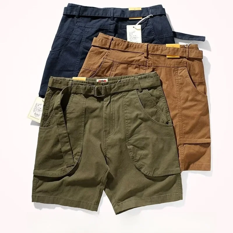 

Heavyweight Cotton Workwear Shorts Men's Summer Thin Casual Military Style Pure Cotton Five-Quarter Pants with Large Pockets