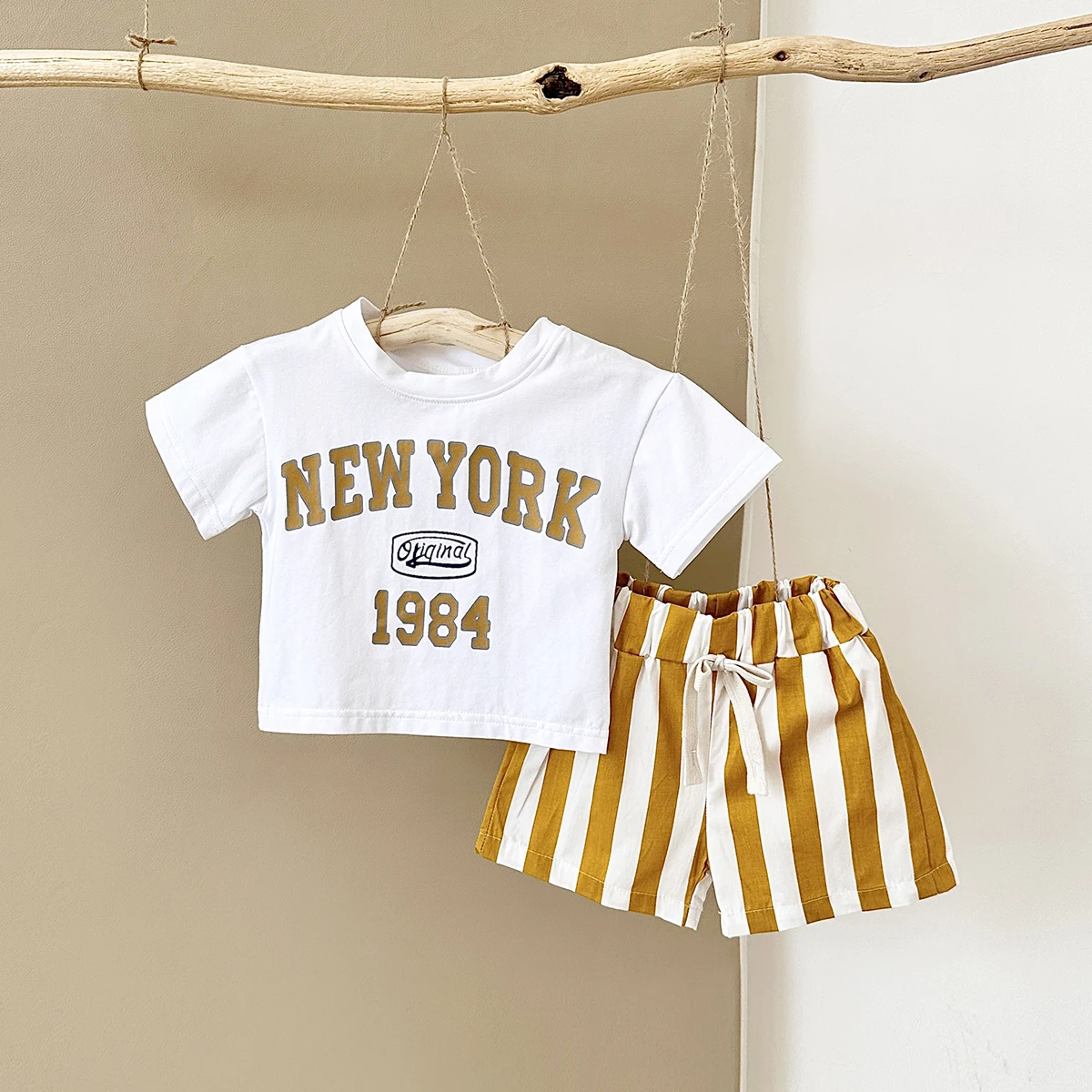 2PCS infant Outfit Suit 0-3Y Newborn Boys Clothes Sets New Summer T-shirt Baby Clothes Set Letter New York T-shirt Stripe Shorts