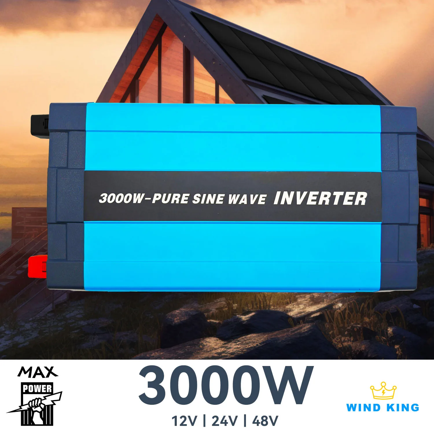 WindKing Inverter tembaga murni, 3000W gelombang sinus murni kualitas tinggi CE FCC bersertifikasi untuk peralatan rumah PowerOutput penuh nggak palsu.