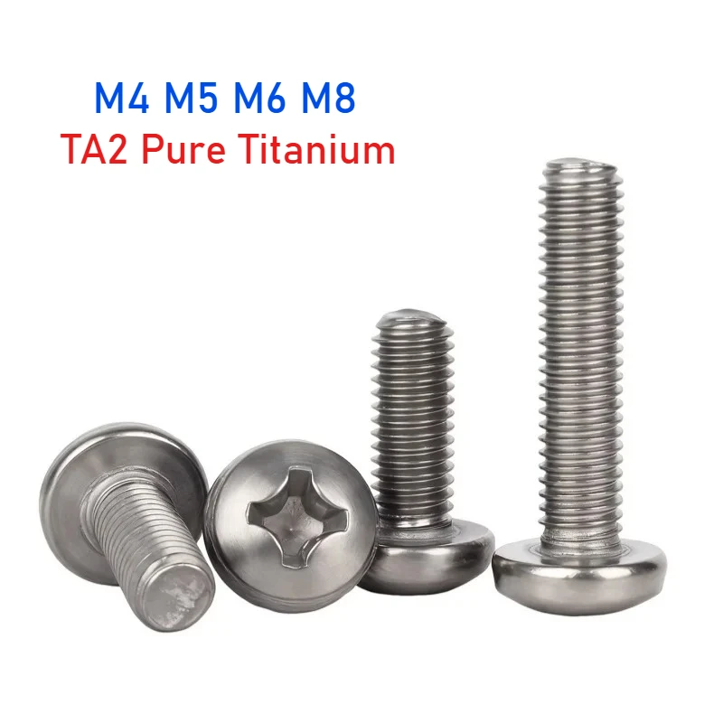 2/5pcs M4 M5 M6 M8 TA2 Pure Titanium Cross Round Pan Head Machine Screw Bolts Length 5mm~50mm