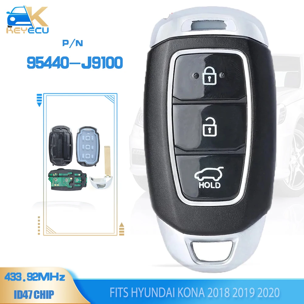 

KEYECU P/N: 95440-J9100 Remote Key Fob 433.92MHz FSK NCF29A1X / HITAG 3 / 47 Chip 3B for Hyundai Kona 2018 2019 2020