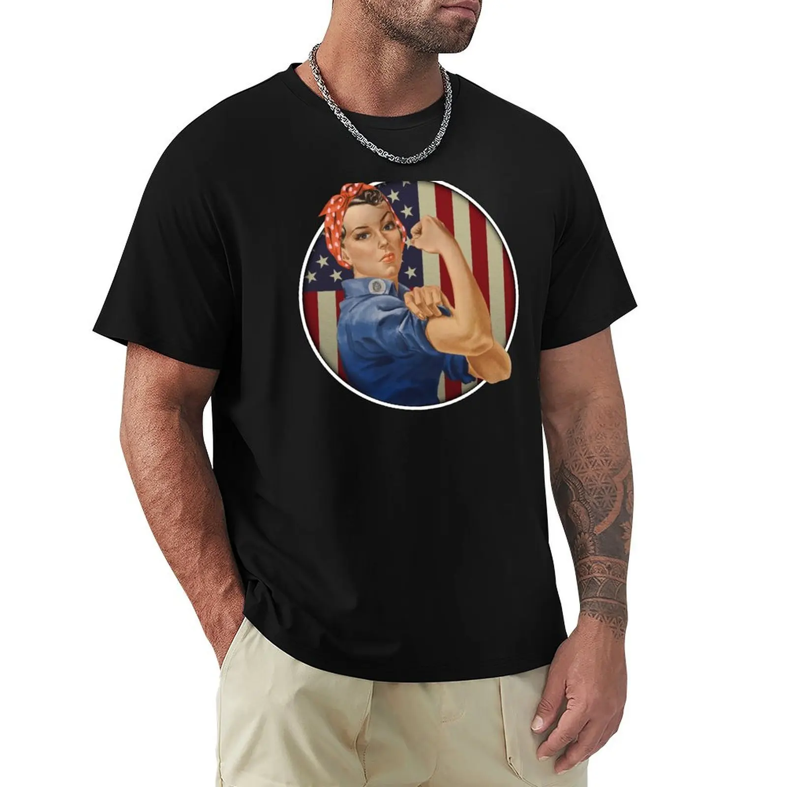 

Rosie the Riveter USA Flag T-Shirt korean fashion luxury t-shirt affliction shirts Men's t-shirt