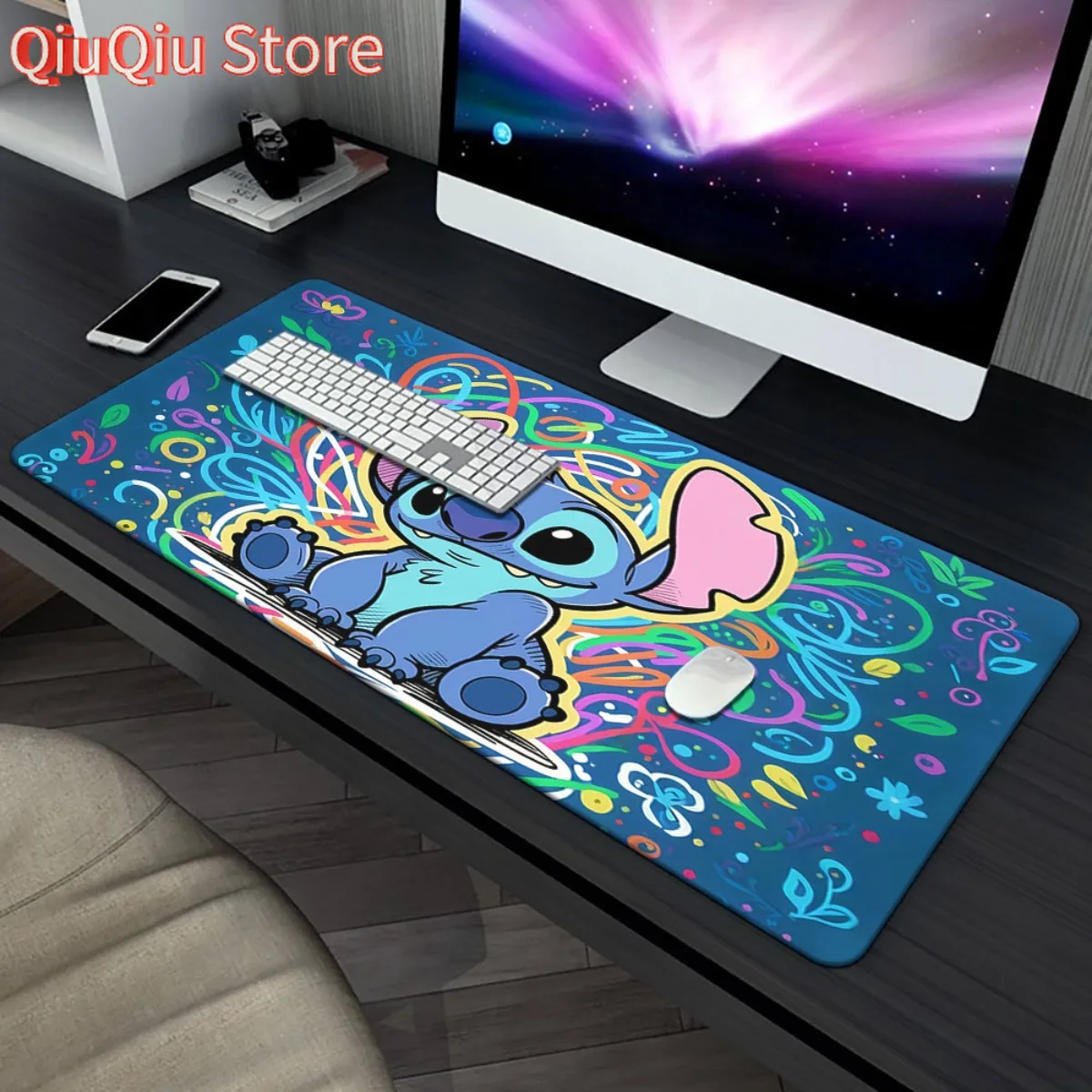 1pc Lilo & Stitch XXL Mouse Pad - Vibrant Non-Slip Rubber Base, Large Desk Mat for Gaming & Office Decor, Colorful Stitch Design