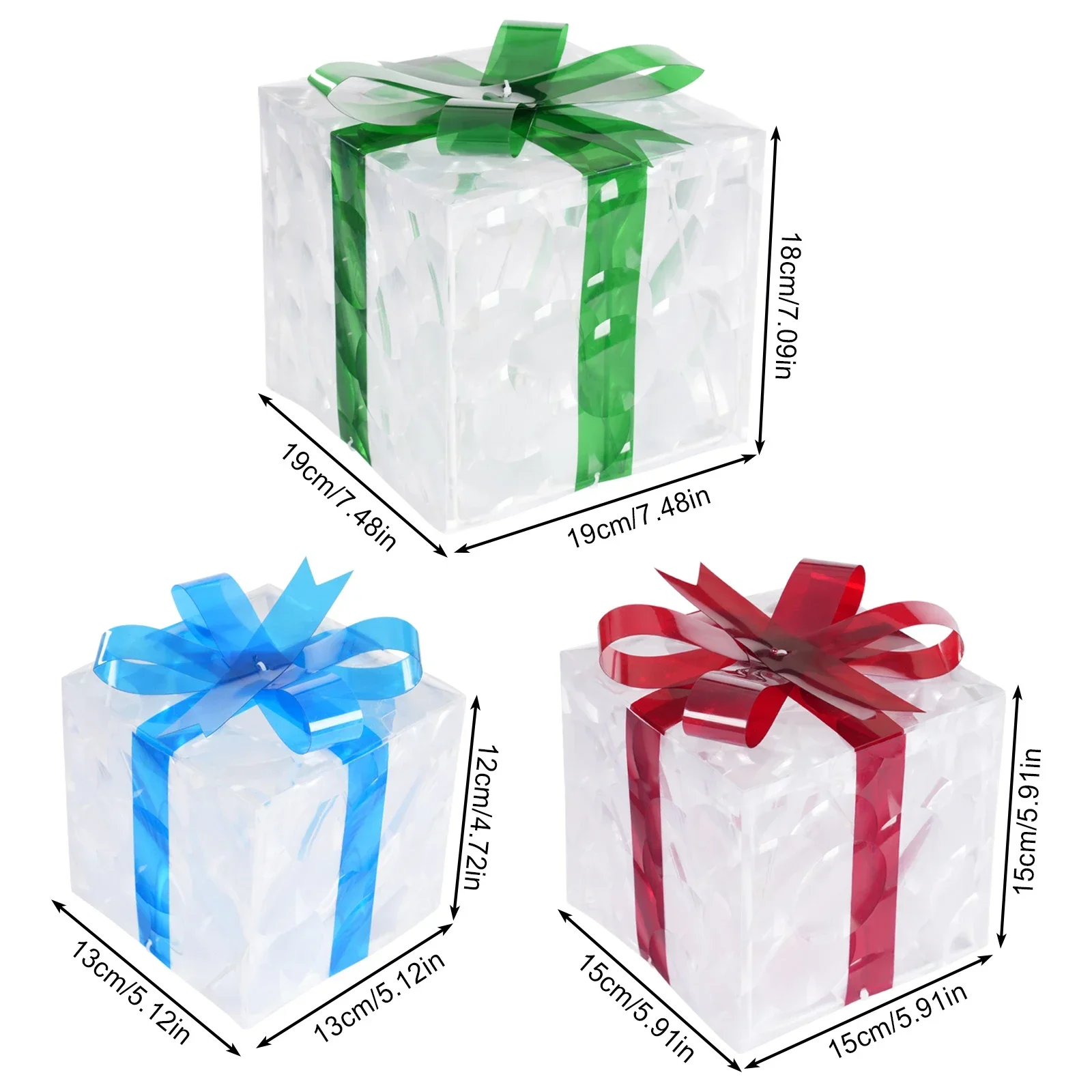 3Pcs Christmas Light Up Gift Boxes w/ 60 Led Lights&  Switch, for Christmas Decorations Indoor/ Outdoor 4 Lighting Modes