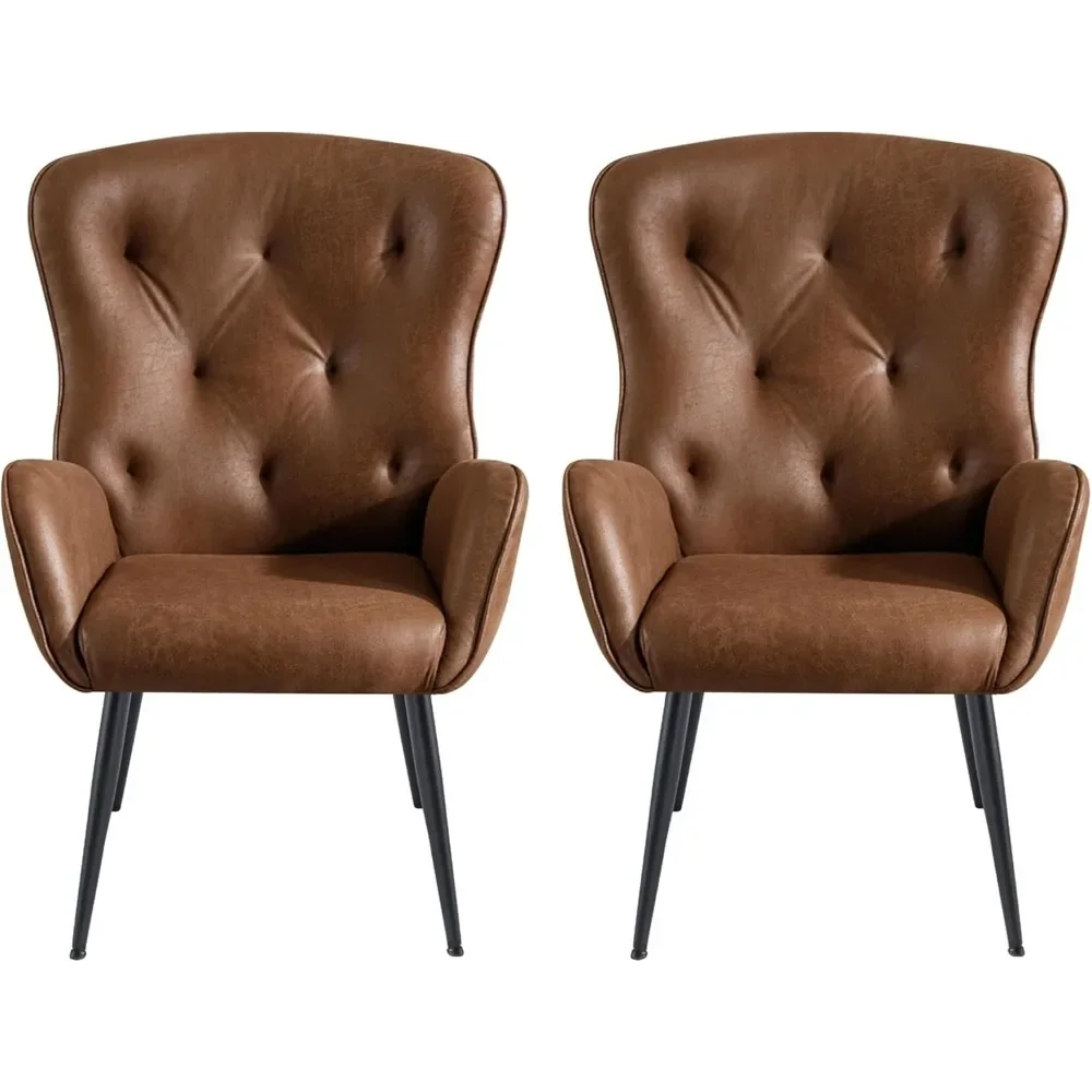 

Suede Leather Accent Chair Set of 2 with High Back Design, Armchair with Metal Legs in Modern Style, Comfy Upholstered