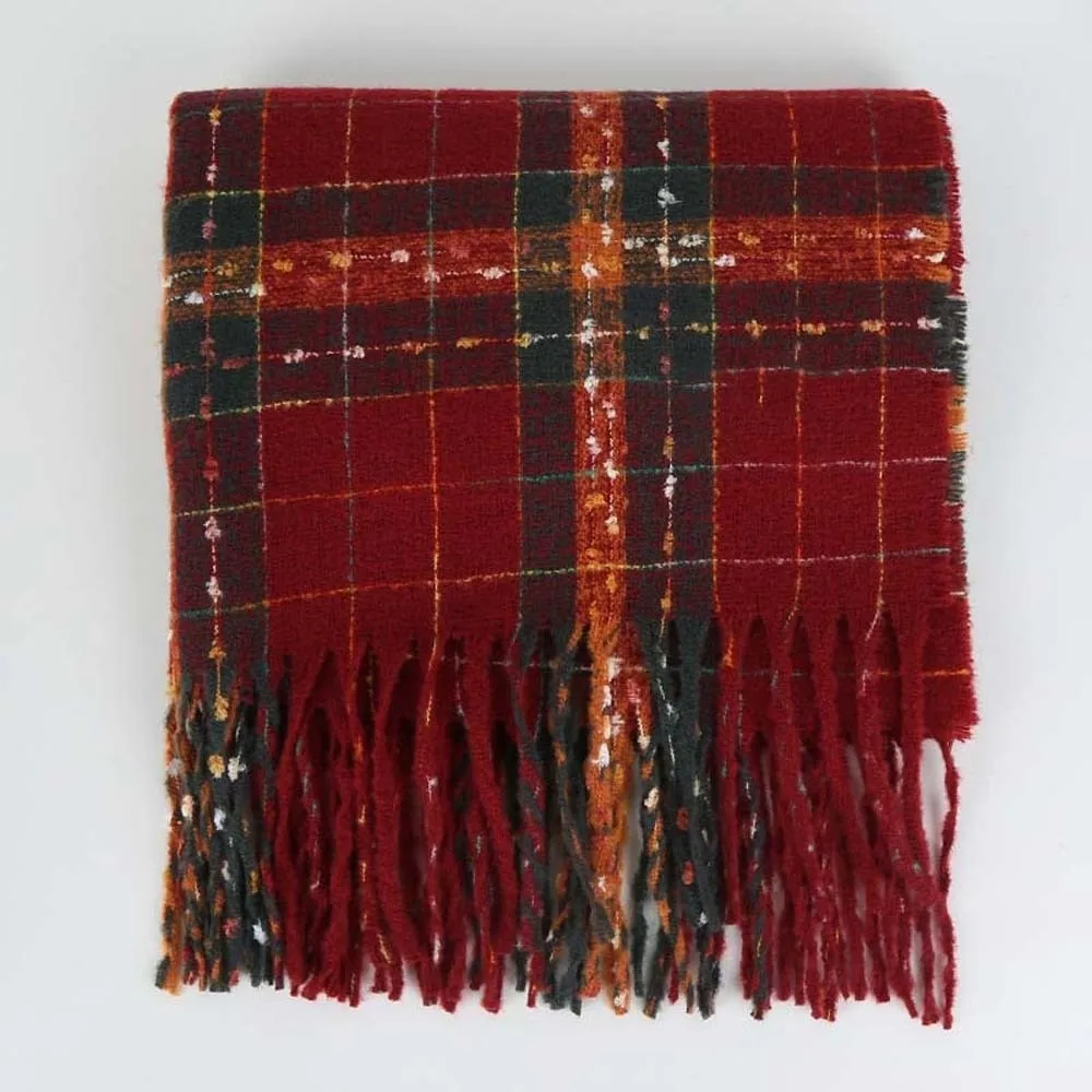 

Подарочный мягкий вязаный шарф в клетку, классический корейский стиль, длинный шарф с кисточками, однотонный, из полиэстера, утолщенный, для женщин и мужчин