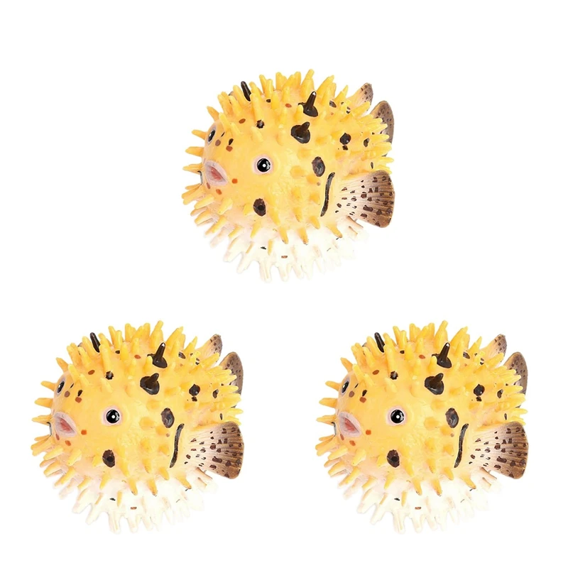 3X Pufferfish Figurine Realistic Plastic Wild Pufferfish Figurine Set For Collection Science Educational Prop