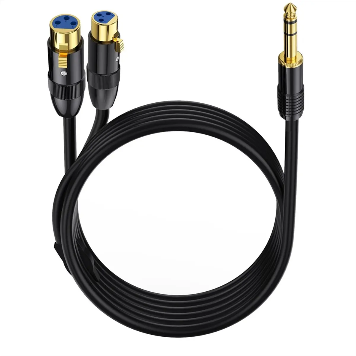 Dual Female XLR to 1/4 Inch TRS Stereo Male Plug Y-Splitter Cable 2-XLR Female to Quarter Inch Adapter Patch Cord-B