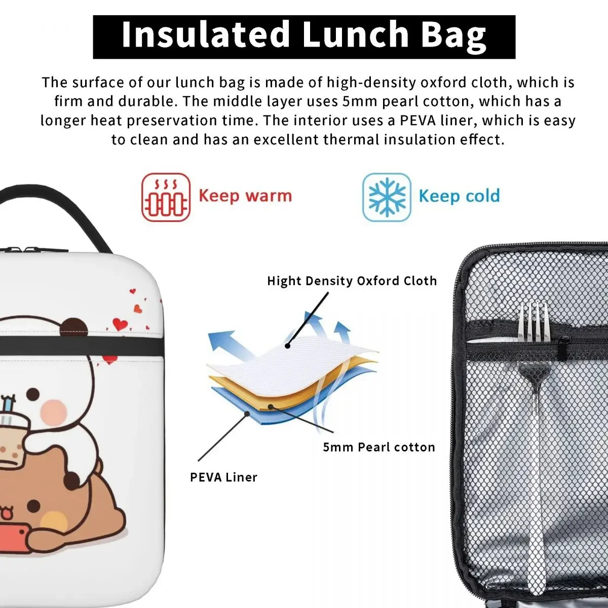 Insulated Lunch Boxes Bubu Dudu Chilling Accessories Cartoon Panda Bears Storage Food Box Thermal Cooler Lunch Box For School