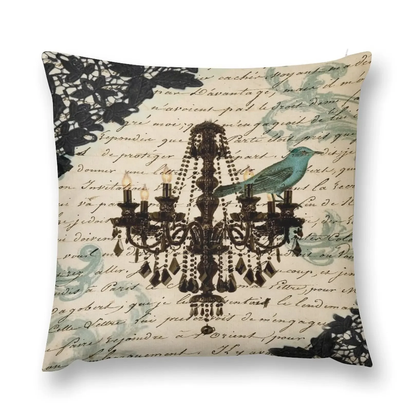 cottagecore vintage bird lace french scripts chandelier paris Throw Pillow Christmas Pillowcase pillow