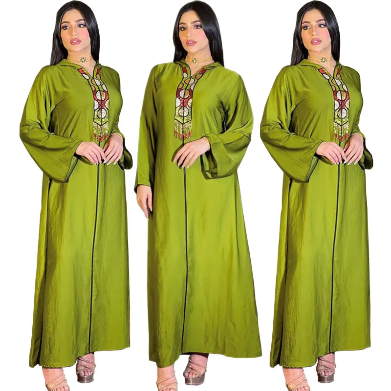 

Ethnic Abaya Muslim Women Maxi Dress Bead Tassel Moroccan Jalabiya Turkey Dubai Arabic Party Gown Middle East Djellaba Femme