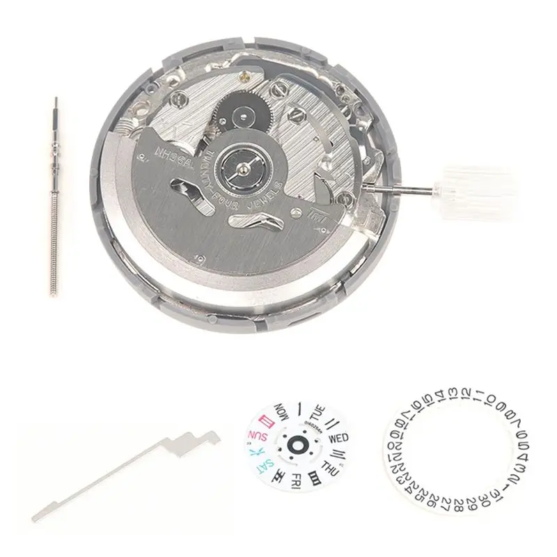 

A32HOT-NH36/NH36A Movement +Steel Stem+Week Dial+Calendar Dial+Check Rod Kit High Accuracy Automatic Mechanical Watch Movement