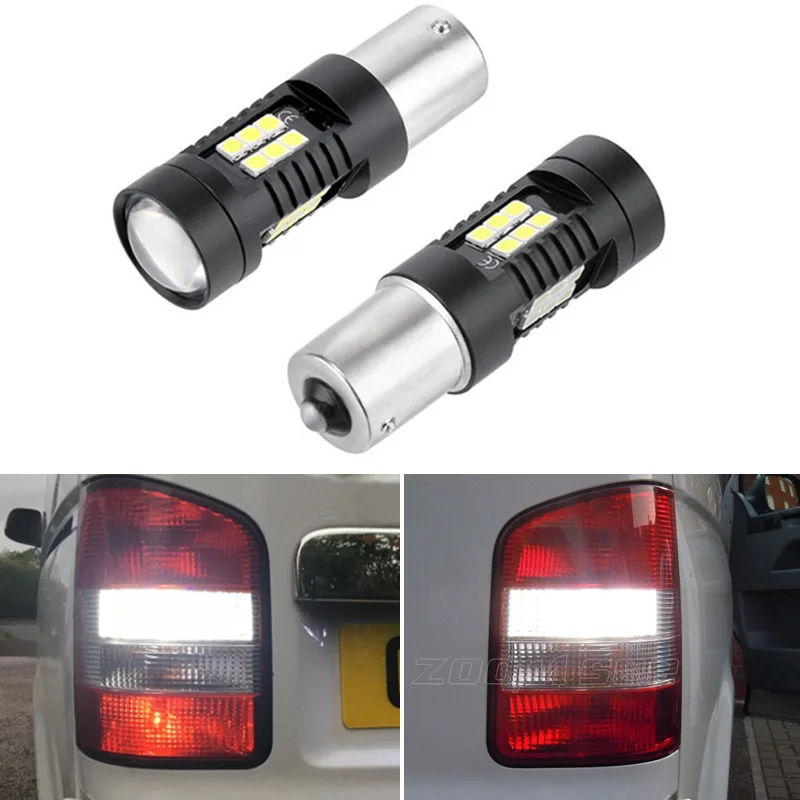 For VW Transporter Multivan Caravelle T4 T5 T5.1 T6 2pcs/set BA15S 1156 Canbus error free White LED Reverse tail Brake Bulb