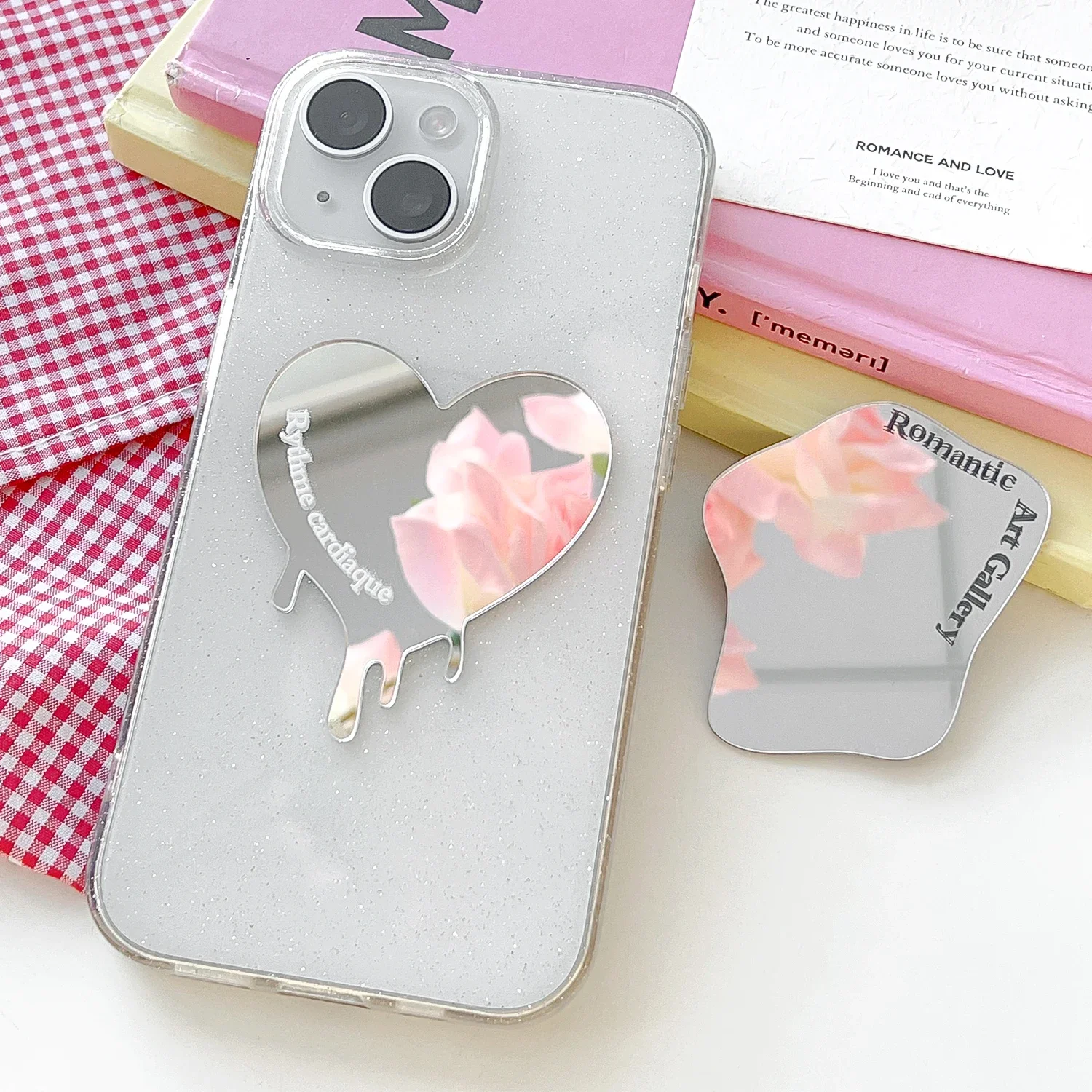 Self Adhesive Acrylic Mobile Phone Back Cover Mirror for Women Girl Portable Cellphone Back Mirror Stickers Ins Korea Decoration