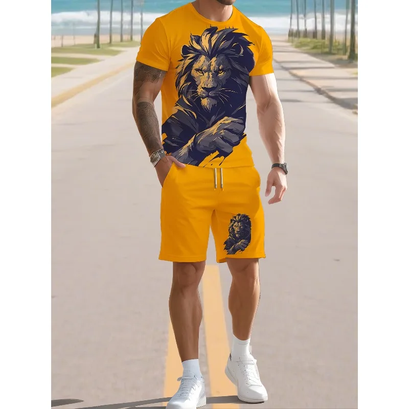 2025 Short Sleeved Shorts Set Summer Essential Creative Retro Men's Fashion New Trend Casual T-shirt 3D Digital Printing