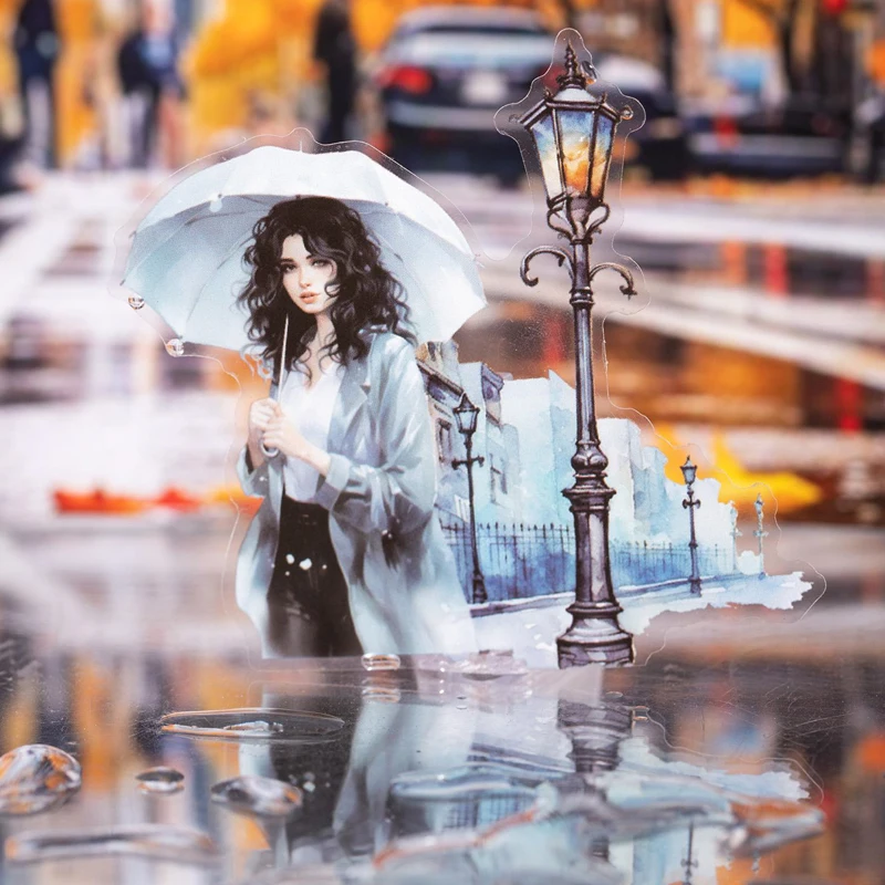 Mr. Paper Romantic Life City Scene Figure Sticker Pack Urban Rainy Lady Decorative Stickers for Journaling DIY