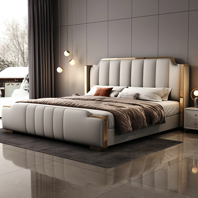 Italian Luxury Beds Leather Modern Simple Storage Beds Queen White Bedroom Double Somieres Marcos De Cama Bedroom Furniture