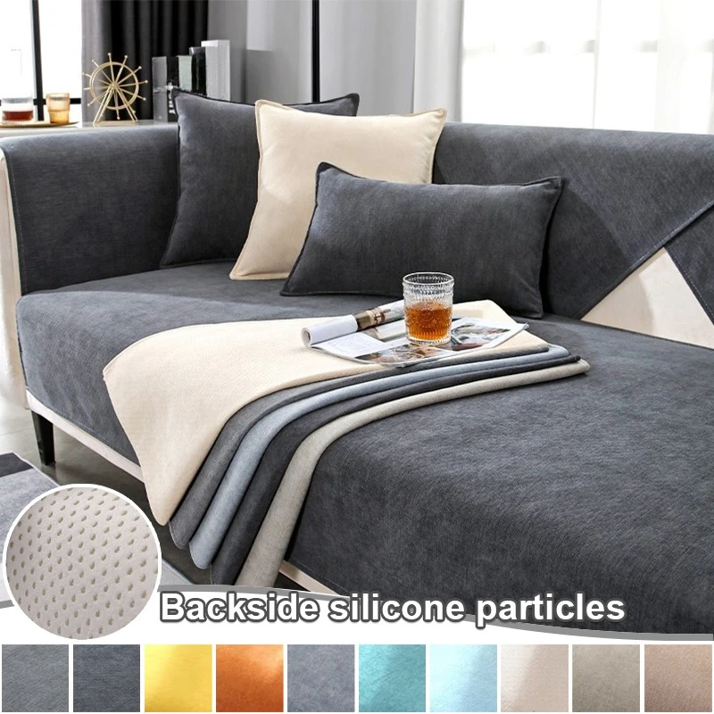 

Universal Waterproof Chenille Sofa Cover Non Slip Four Season Solid Chaise Longue Couch Cushion Cover Living Room Home Decor
