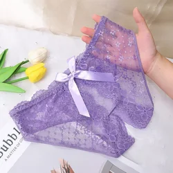 Sexy Women Lace Panties Crotchless Satin Underwear Silky See-through Thongs Solid Lightweight Lingerie Seduction Erotic Knickers