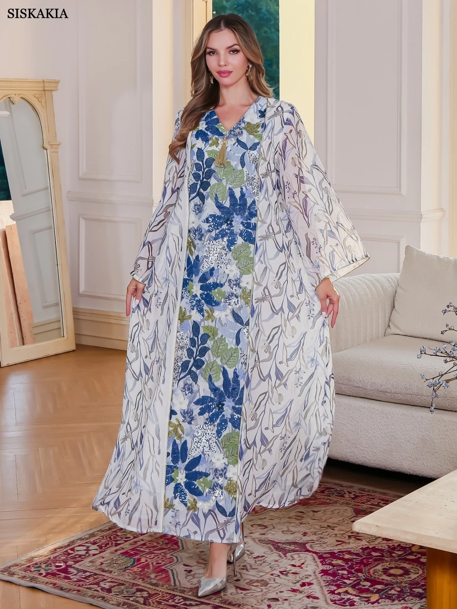 Vestido Abaya Musulmán Siskakia Estampado Floral - close-up view
