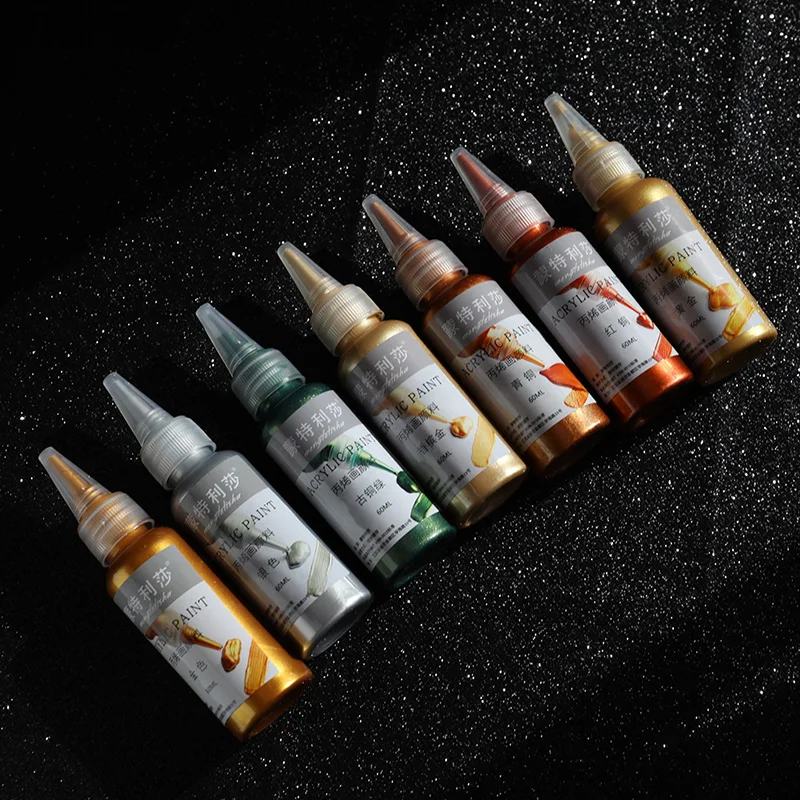 60/100ml Gold Paint Metallic Acrylic Paint Waterproof Not Faded For Statuary Coloring DIY Hand Clothes Painted Graffiti Pigments