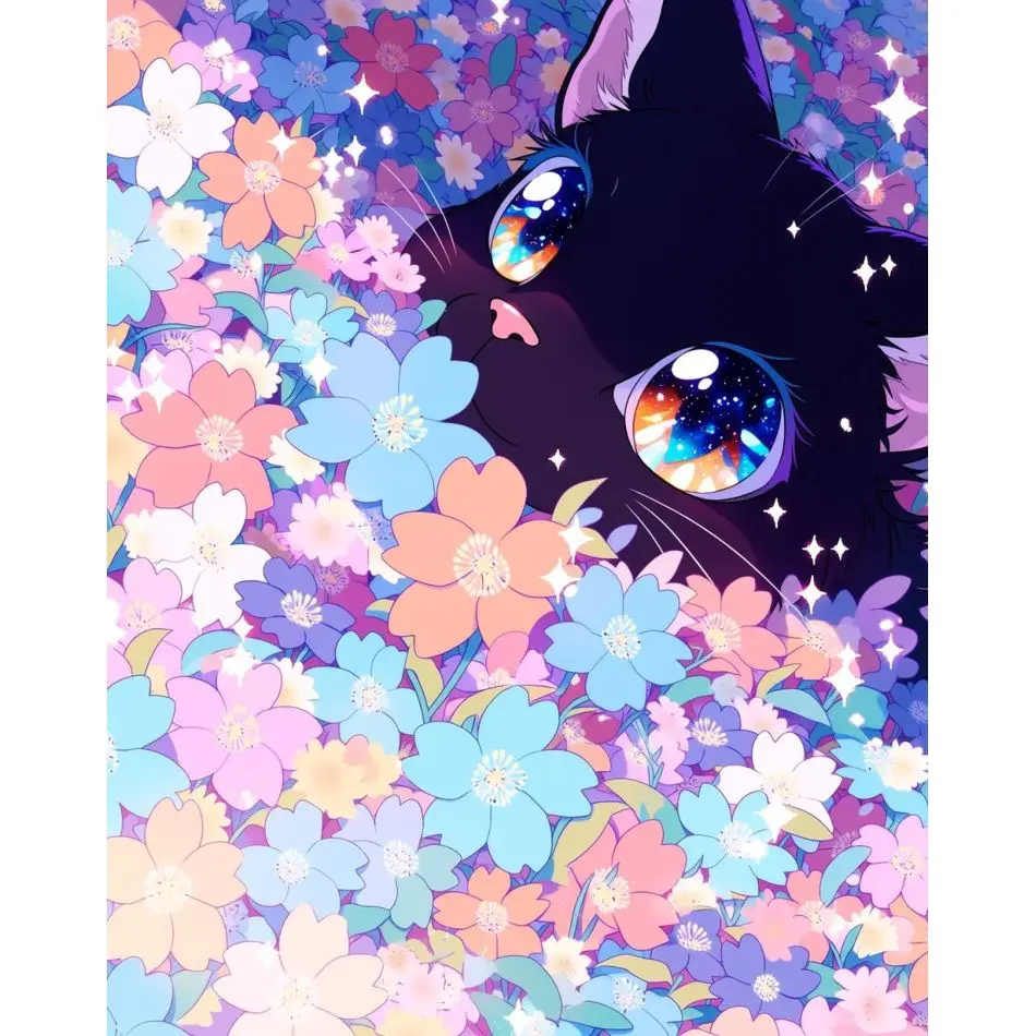RUOPOTY Diamond Painting For Adults Big Eyed Black Cat Rhinestone Art Crafts Animal Full Square Round Diamond Art Painting Diy C