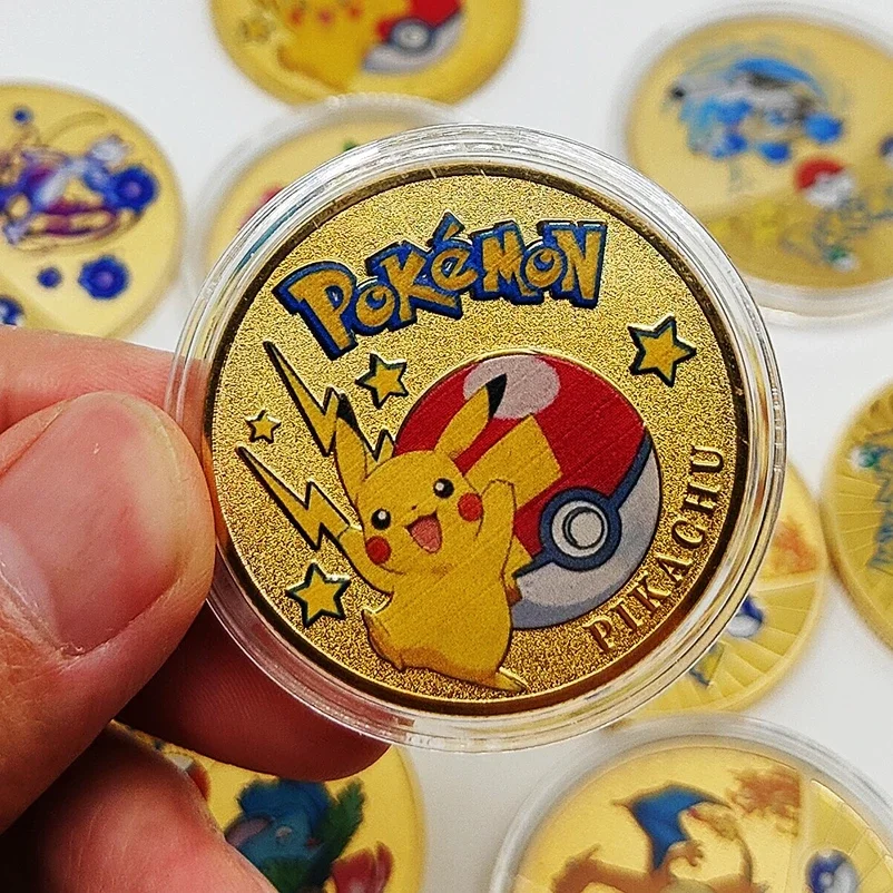 8 stuks Pokemon herdenkingsmunt metalen munten Anime herdenkingsmunt Charizard Pikachu gouden Pokemon kaarten ronde metalen munt speelgoed