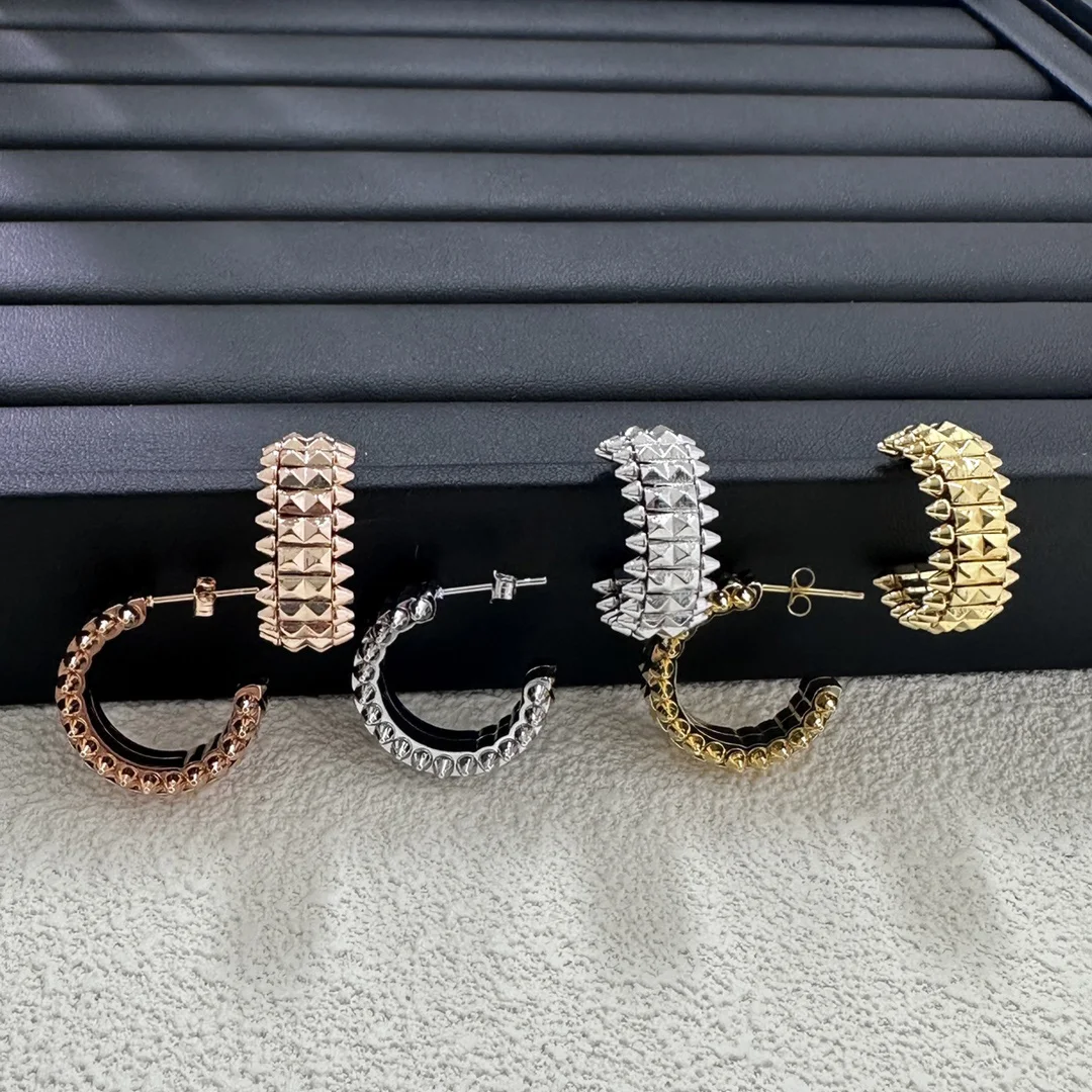 2024 New Double Row Rivet Earrings, Female Charm, Luxury Jewelry, Fashion, European Luxury Accessories, Wedding Party Gifts