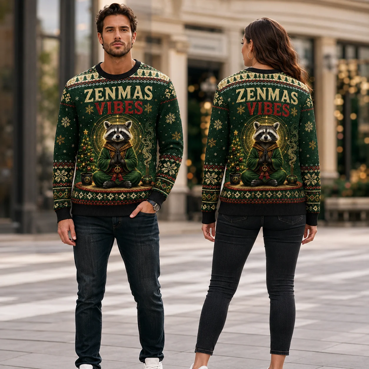 New Raccoon Christmas Forest Ugly Christmas Sweater Funny Animal Sweaters Holiday Pullover Winter Xmas Gift for Adults