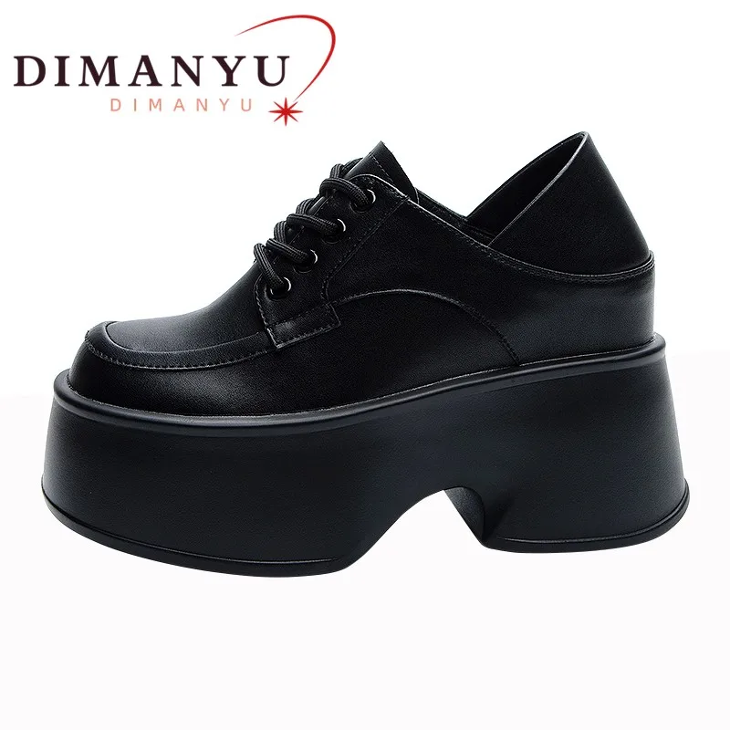 

DIMANYU Women Sneakers Shoes Platform Spring 2024 British Style High Heel Lady Footwear Lace Up Patent Leather Shoes For Women