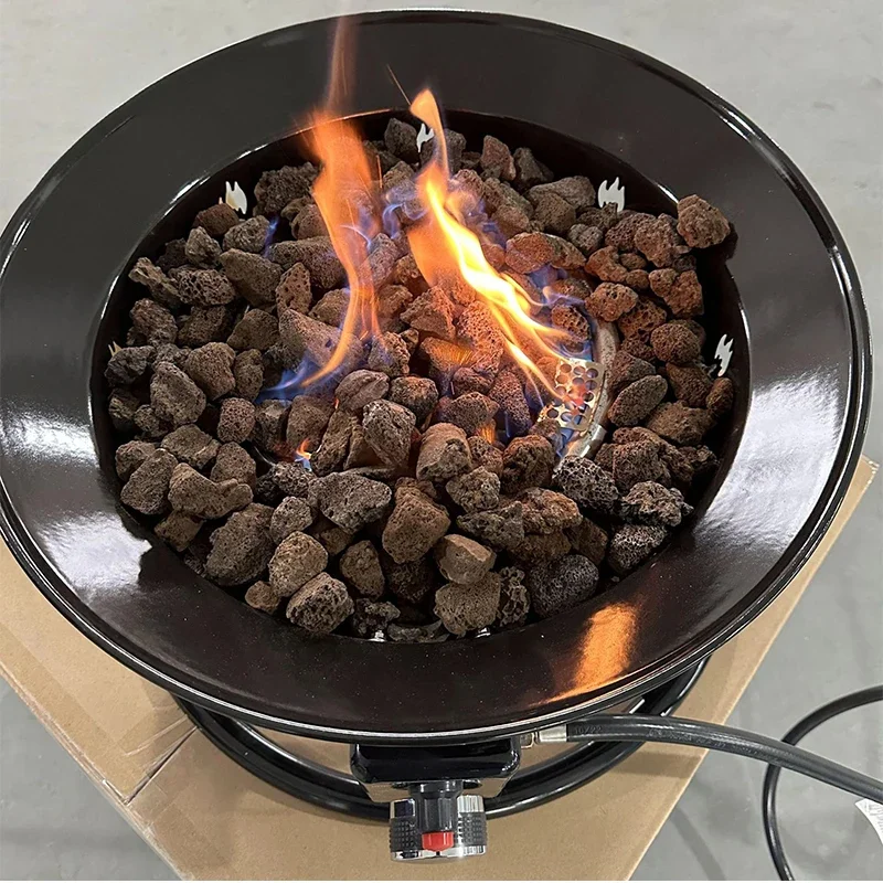 Portable Gas Volcanic Stone Fire Pit, 19/21-inch Diameter Outdoor Gas Fire Pit, Includes Grill Grid and Volcanic Rock, Adjustabl