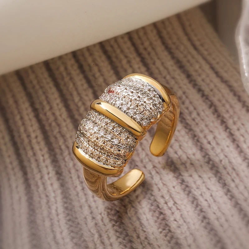 GANPUP Luxuriöser Einzigartiger Geometrischer Strass-Offener Ring für Damen, Modischer Verstellbarer Ring, Schmuckgeschenk für Partys – Detail 6