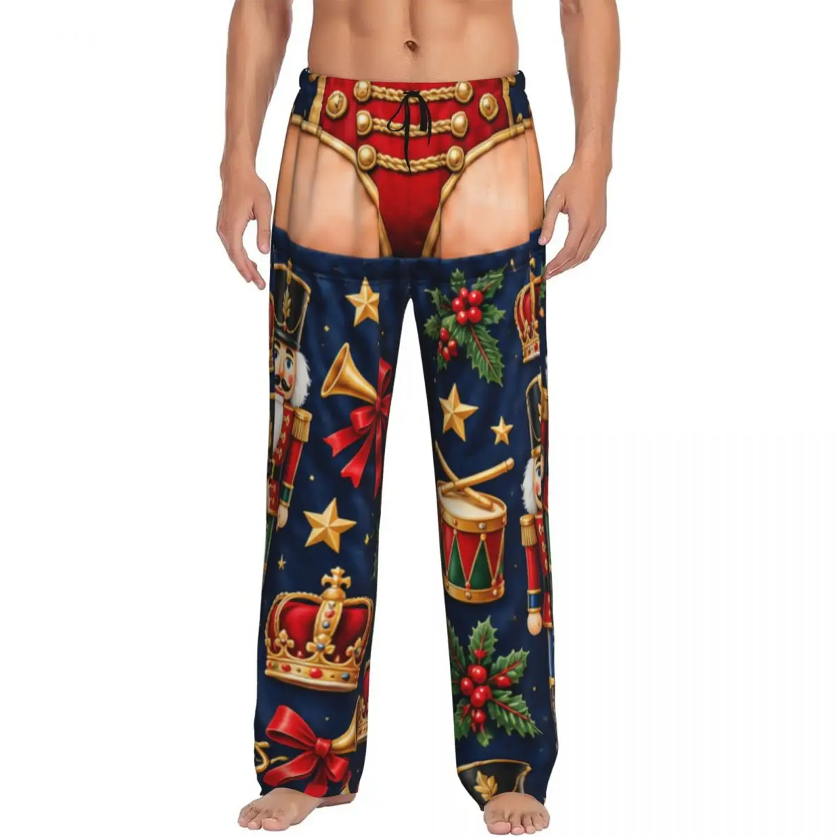 Men Merry Christmas Santa Claus Snowman Wide Leg Palazzo Lounge Pajama Pants Loose Comfy Sleep Bottoms