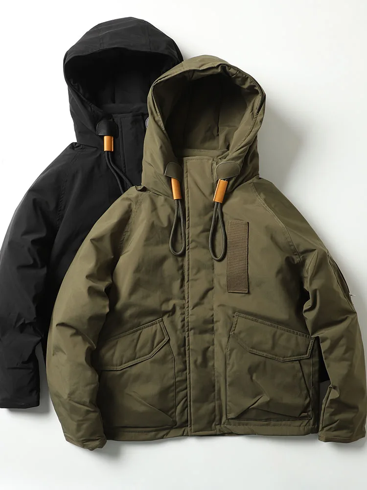 

Thiened American Khaki Warm Hooded Men's Outdoor Casual down Jaet Youth ular Pure Color Regular Length White Du down