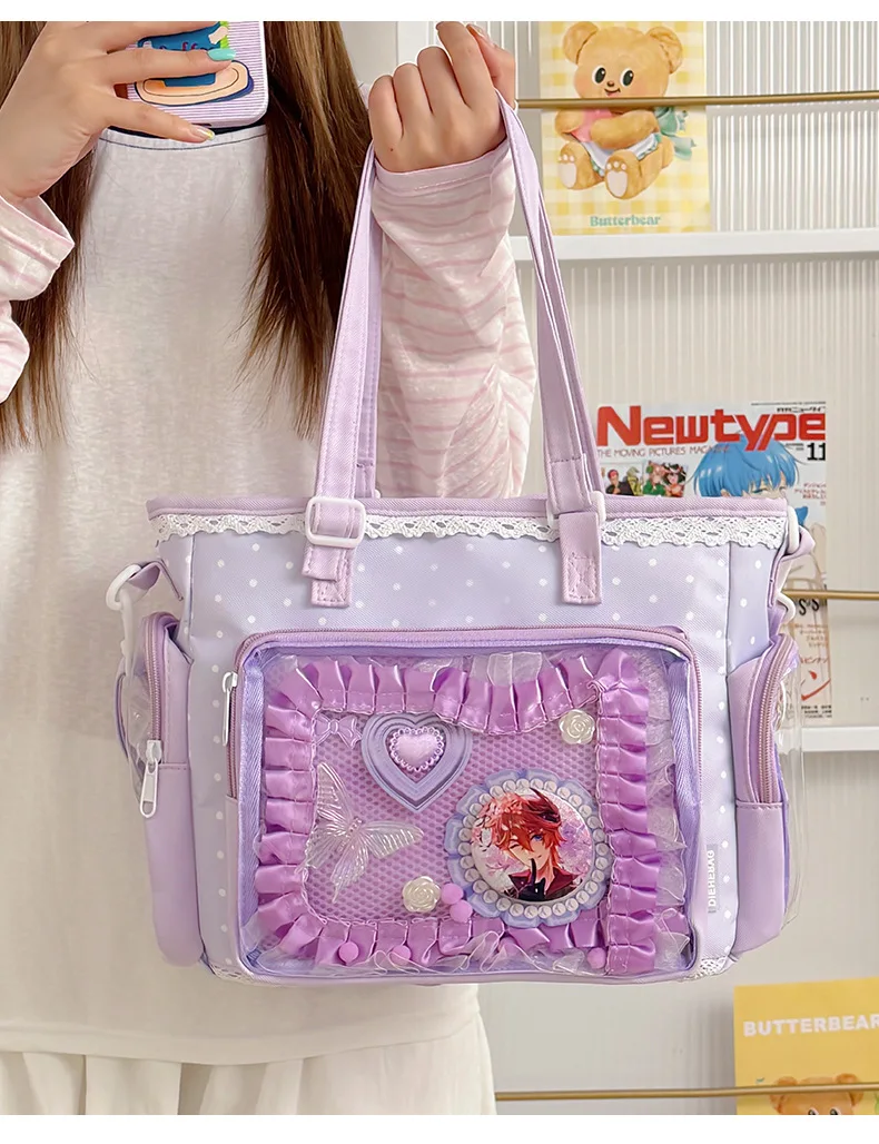 Neue Kawaii Leichte Umhängetasche Anime Transparente Ita-Tasche Damen Schulter-Crossbody-Tasche Modische Polka-Dot-Schleifen-Tragetasche – Detail 25
