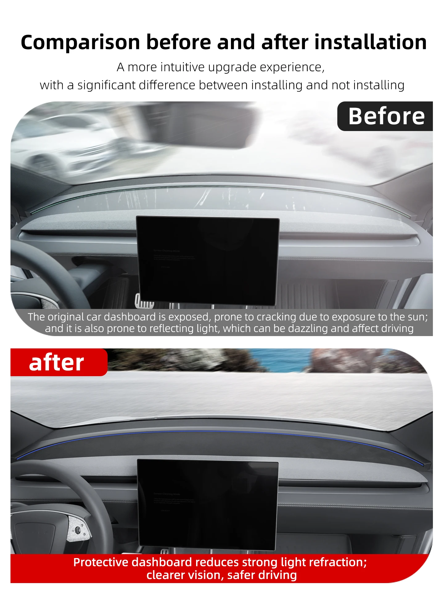 Für Tesla Model YL 6-Sitzer 2026 Armaturenbrett-Abdeckung Wildleder Sonnenschutz Anti-UV Armaturenbrettmatte Rutschfeste Pads Auto-Zubehör – Detail 2