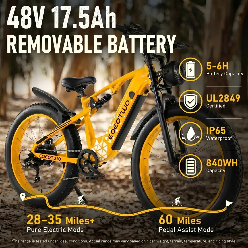 1500W Electric Mountain Bike 26" Fat Tire 48V 17.5Ah 34MPH Off-Raod e Bike image 6