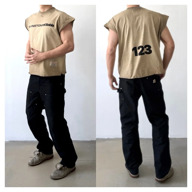 

High-Quality Summer Vintage RRR123 T-Shirt Streetwear Men's Women's Casual Loose Fit Distressed Sleeveless T-Shirt