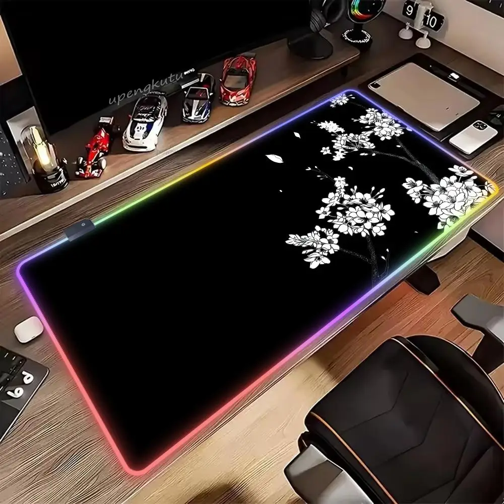 

Cherry blossoms Mouse Pad RGB HD XXL Cute Mouse Pad Keyboard Mousepad PC Large Table Pad Gaming Laptop LED Desk Mat
